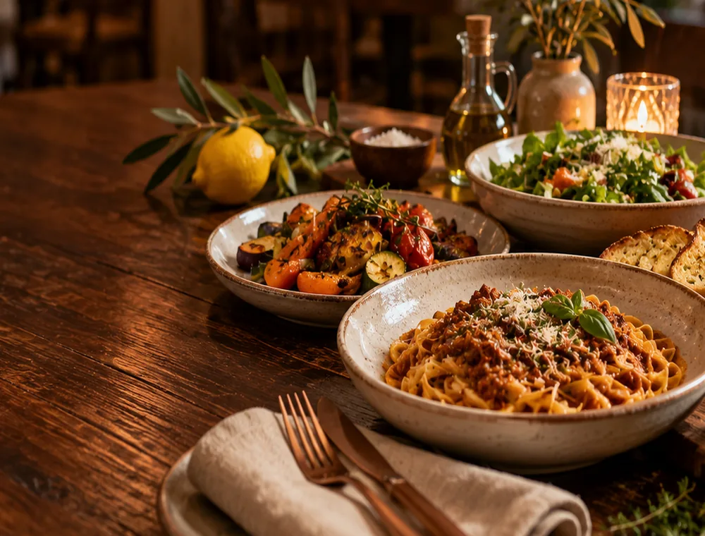 Illustrative dining table scene